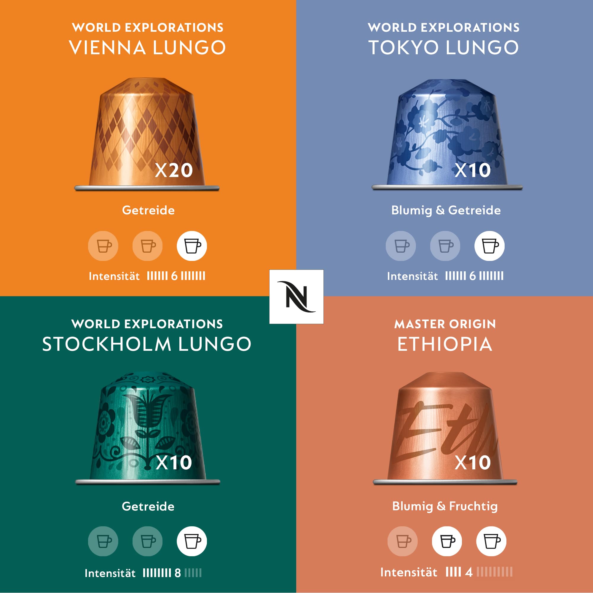 NESPRESSO ORIGINAL Lungo Auswahl 50 Kaffeekapseln | Arabica & Robusta Kaffee, Helle bis dunkle Röstung