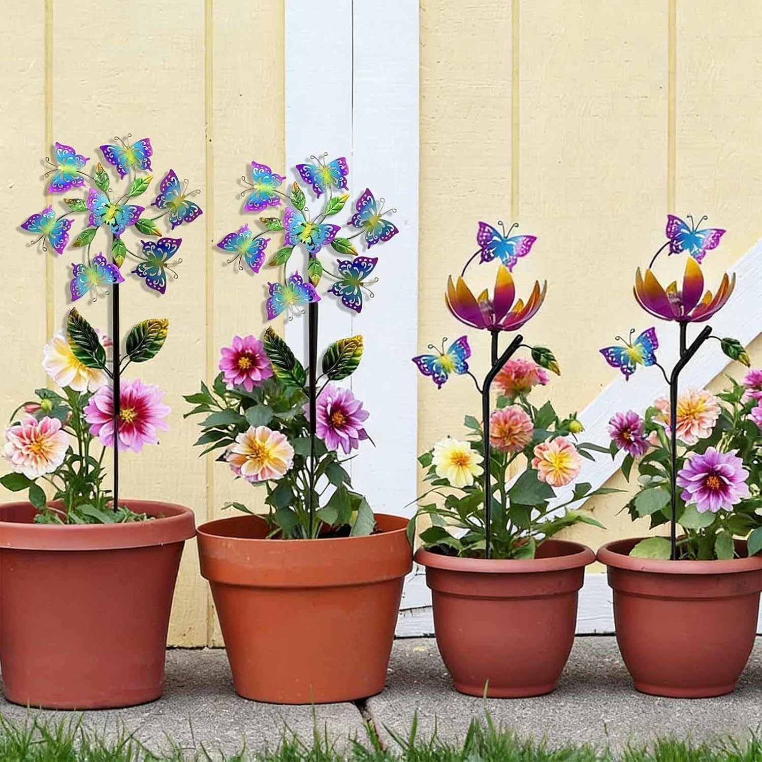 Butterfly Garden Wind Spinners for Yard, 46 inch/117cm Metal Windmill 3D Wind Spinner, Butterfly Wind Spinner Ideal Lovely Gift for Family Friends,B（2Packs）