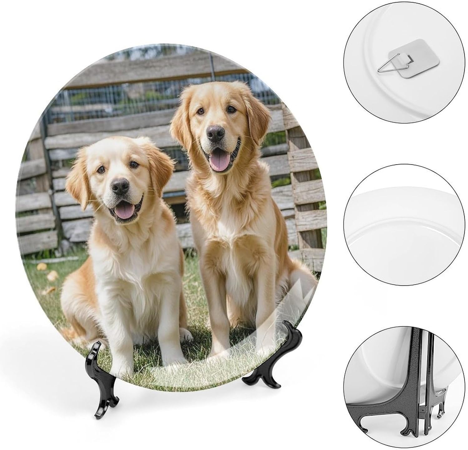 Golden Retriever Dogs Puppies Pets Bone China Decorative Plate Exquisite Ornamental Wall Hanging Platter 6/7/8/10 Inch Vintage Art Ceramic Decor Dish for Home Tabletop Decor Housewarming Gift image 4