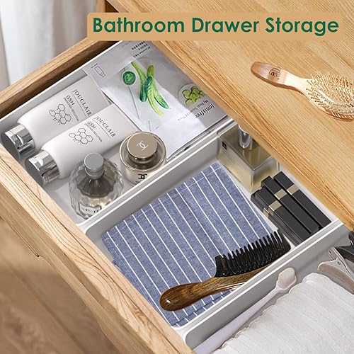 Miniatura 6 de Juego de 4 organizadores apilables de cajones de plástico de gran tamaño, bandejas de baño, organizadores de cajones de escritorio y contenedores de