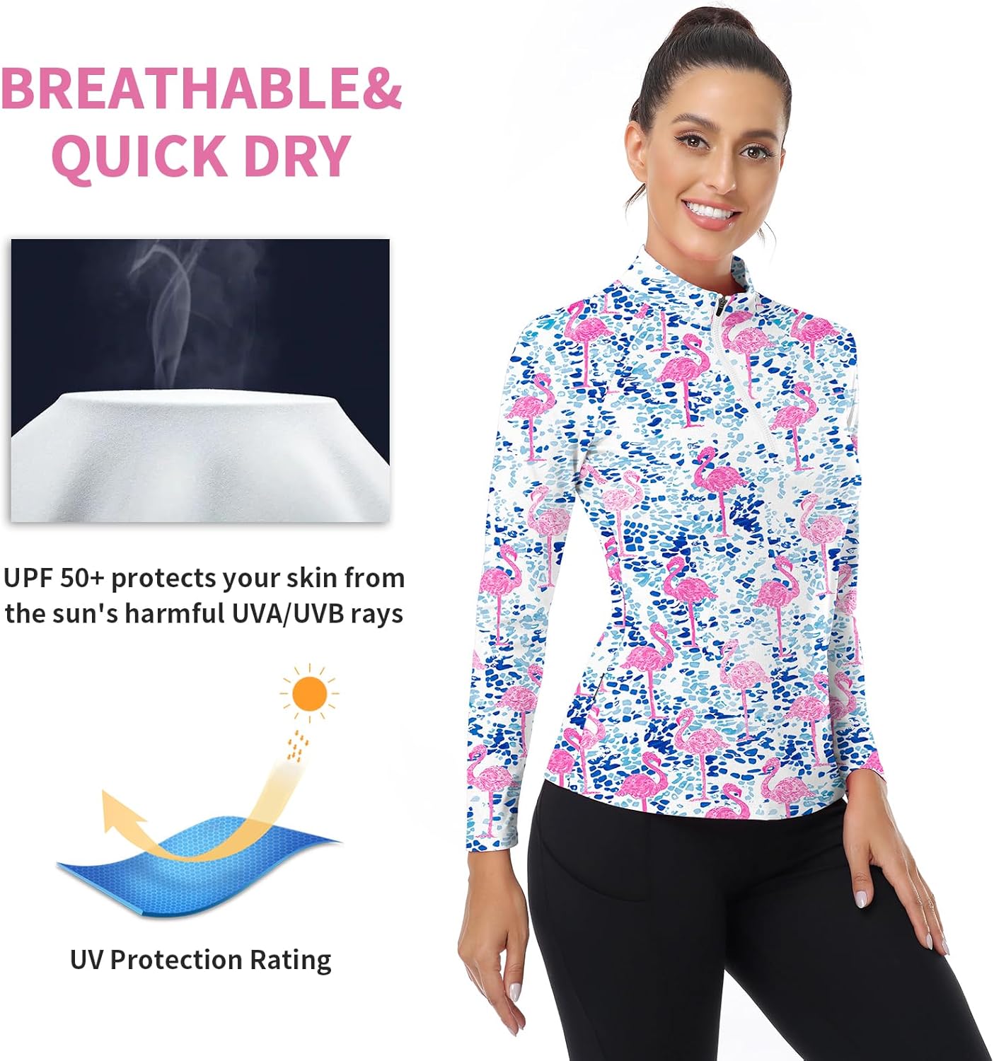 Soneven Women's Quarter Zip Polo Collared Golf Shirt Moisture Wicking Shirts Slim Fit for Casual Work - Image 4