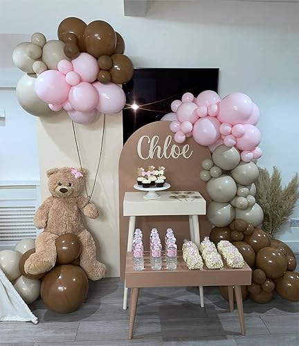Miniatura 8 de Kit de arco de guirnalda de globos de color rosa claro, doble relleno, mate, rosa, marrón, crema, melocotón, globos de látex de diferentes tamaños,