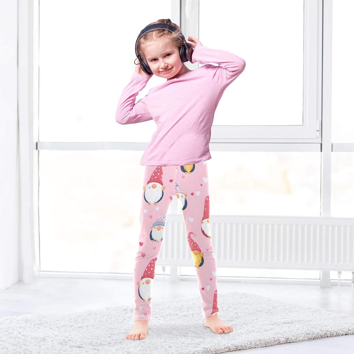 Girls Activewear Leggings Valentine Gnomes Pink