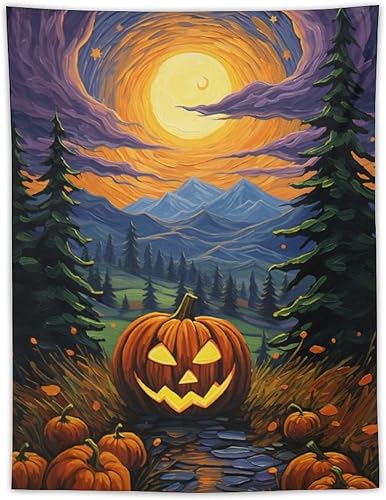 josnmre Starry Night Van Gogh Forest Moon Tapestry Wall Hanging Funny Pumpkin Wall Tapestry for Bedroom Aesthetic Home Decor Dorm Classroom Living