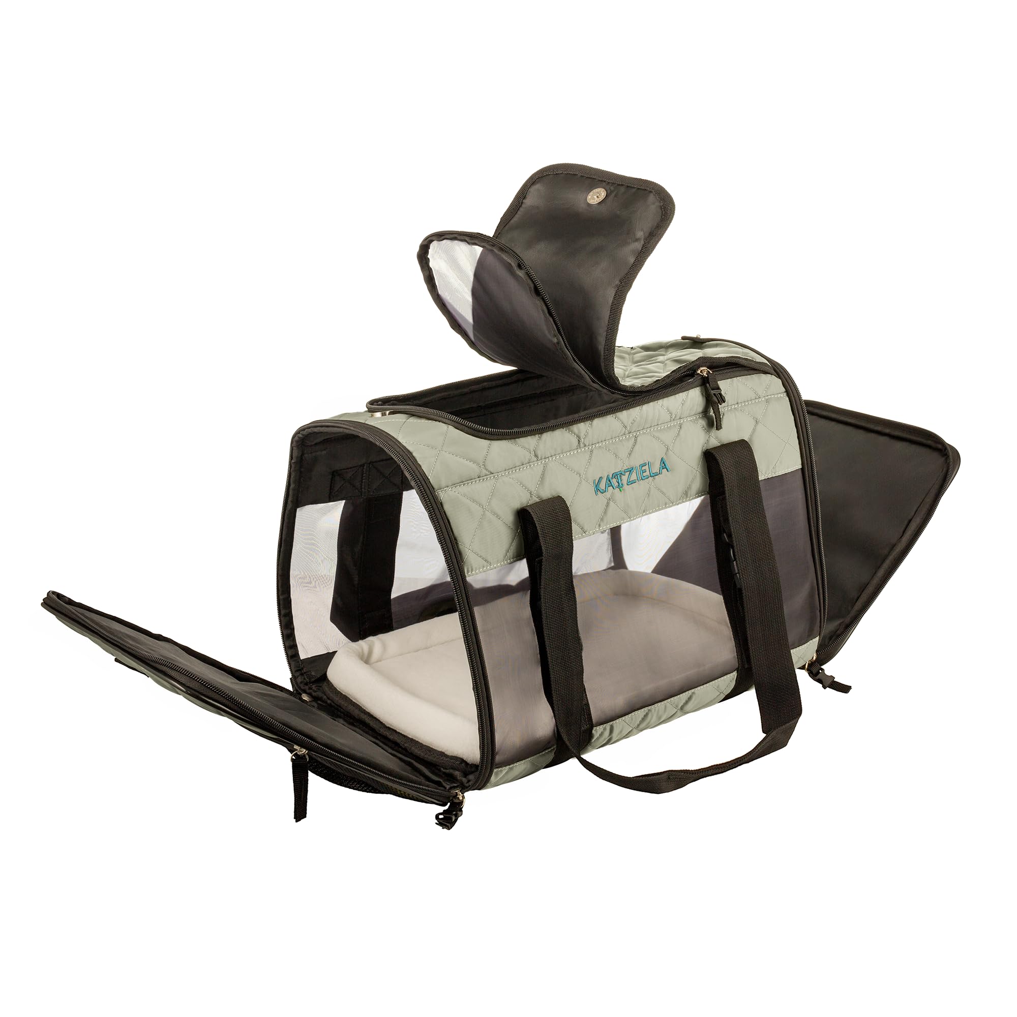 Katziela Deluxe, gesteppte, von Fluggesellschaften zugelassene Transportbox für Hunde und Katzen, für Flugzeugreisen, groß, Grau