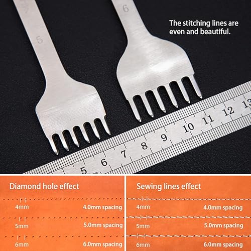 Miniatura 6 de WUTA Herramienta de perforación de agujero de cuero, pinchazo de agujero de hierro, 0.157 in, 1246 puntas, cordón de dientes de diamante, juego de