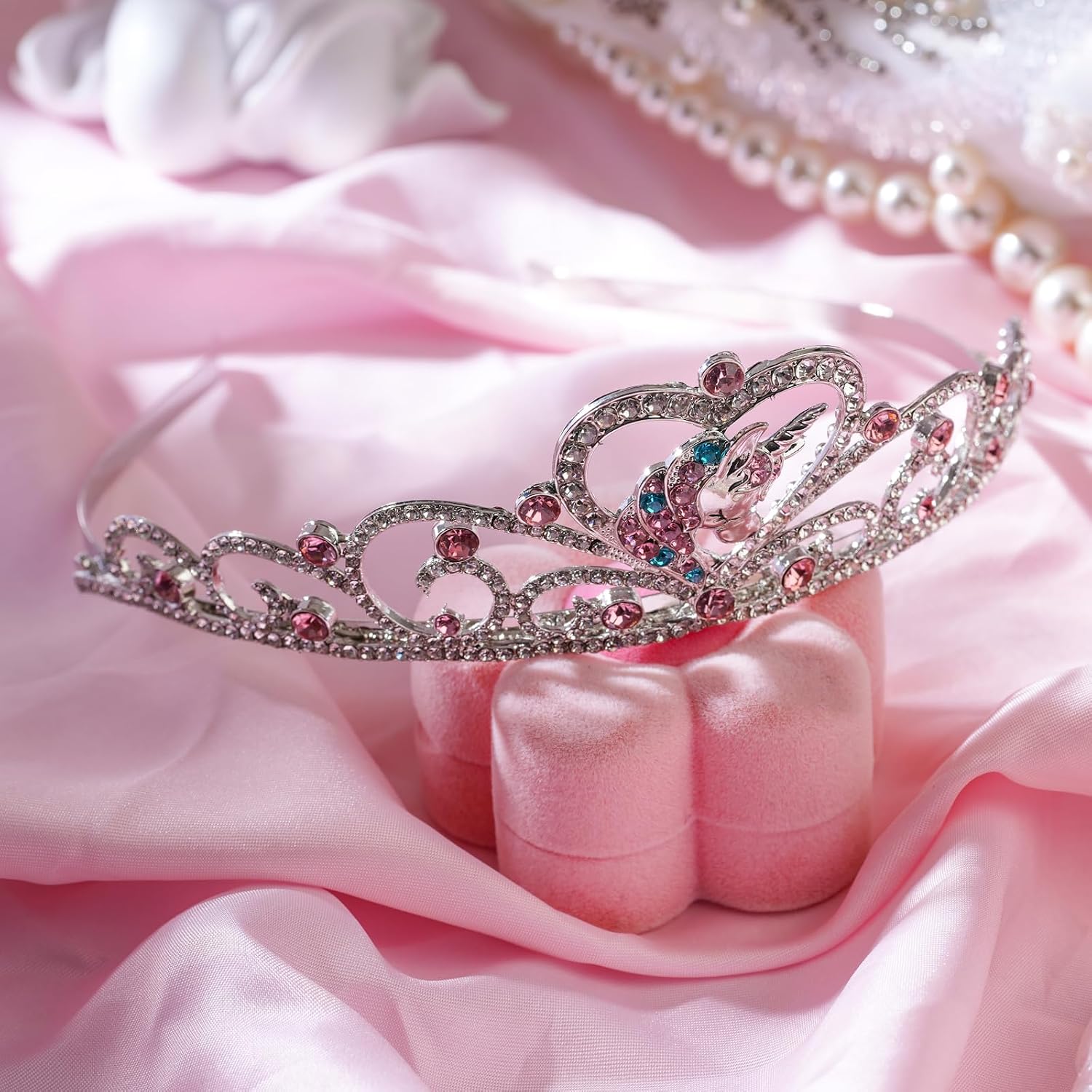 Princess Unicorn Crown Halloween Cosplay Sparkle Gold Crown Crystal Hair Tiara Costume Accessories for Women Girls Birthday Gift