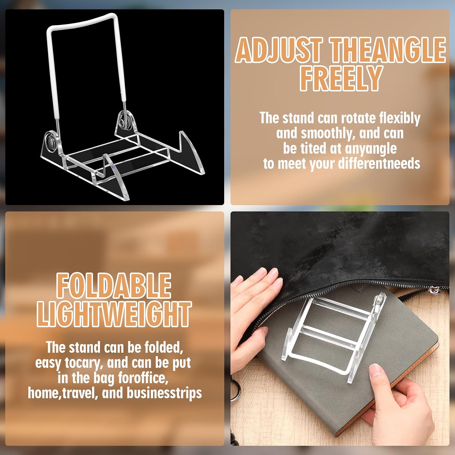 DoubleFill 12 Pcs Acrylic Plate Stand Adjustable White Wire and Clear Acrylic Display Easel 4.1" H x 3" W x 4.3" D Holder Stand for Display Plates and Pictures