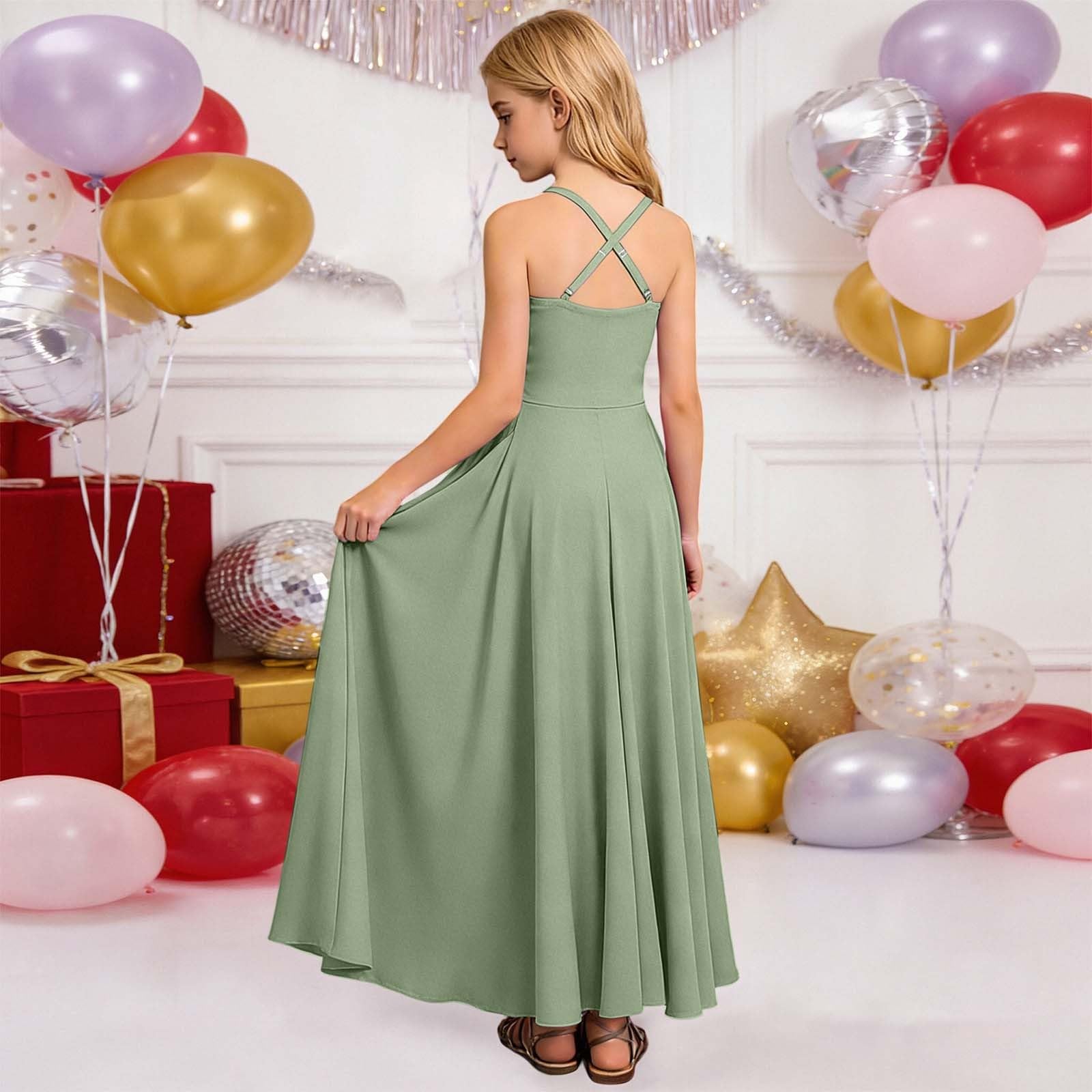 Générique Robes de Soirée Élégante pour Filles Robe Épaules Denudee sans Manches Enfant Fille Robes Soirée Princesse Épaules Dénudées Midi fête Baptême Demoiselle d'honneur Robe Ceremonie Fille