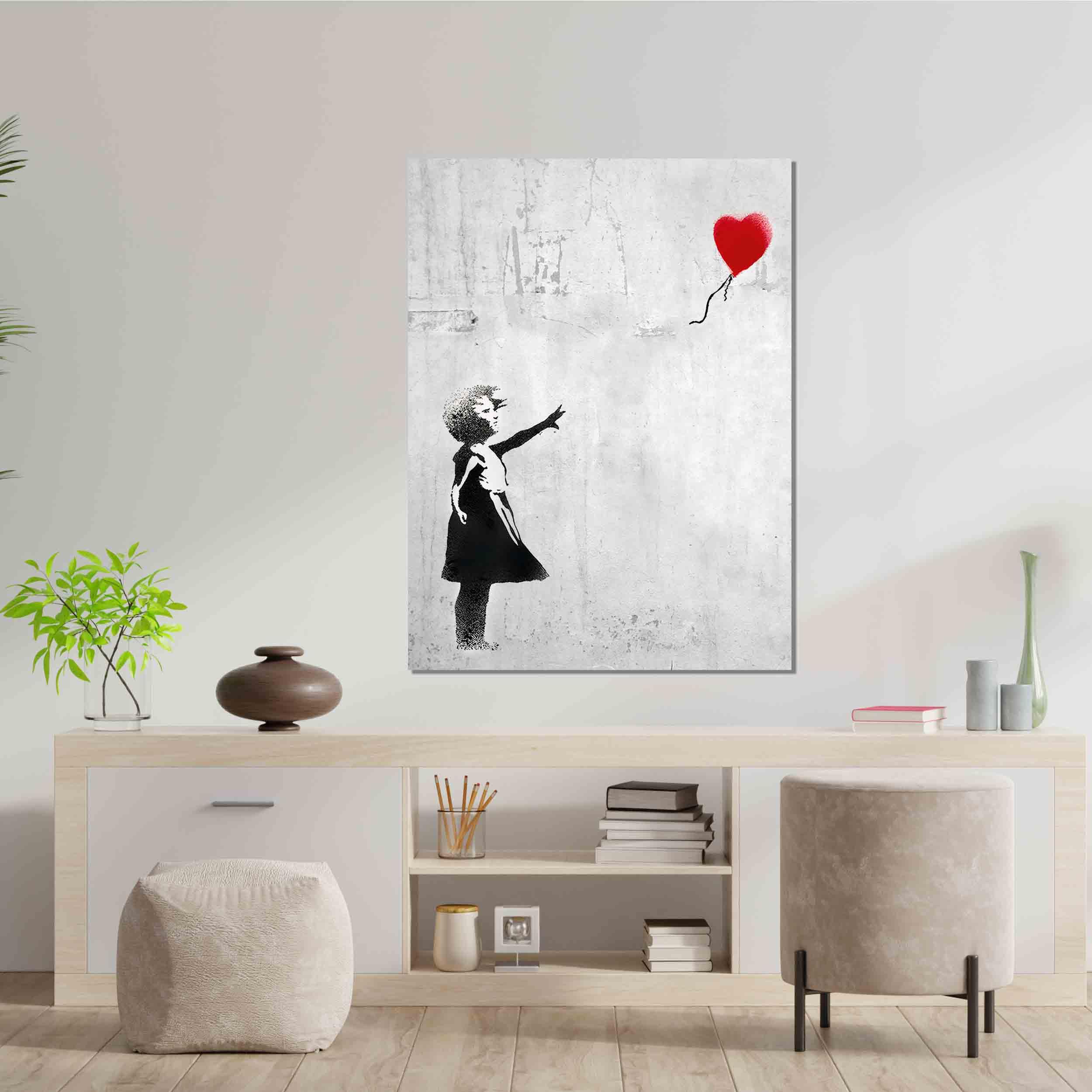 Kunstbruder Wandbilder Banksy berühmte Motive - Komplett Aufhängefertig, Street graffiti art, moderne Leinwand Mood bilder (girlwithheartgrau, 100x150 cm)