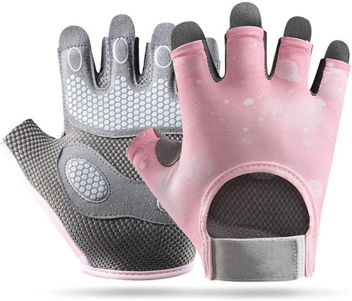 Sports Gloves Fitness Outdoor Sports Anti Slip and Shock-Absorbing Half Finger Gloves Durable and Breathable Gloves Women Men Bicycle Riding Mittens(Pink,Small)