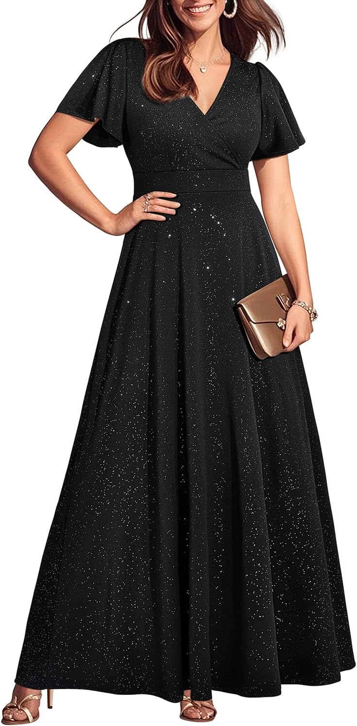 Pinup Fashion Women Plus Size Formal Dresses - Evening Gowns Wedding Guest Glitter Prom Long Dress