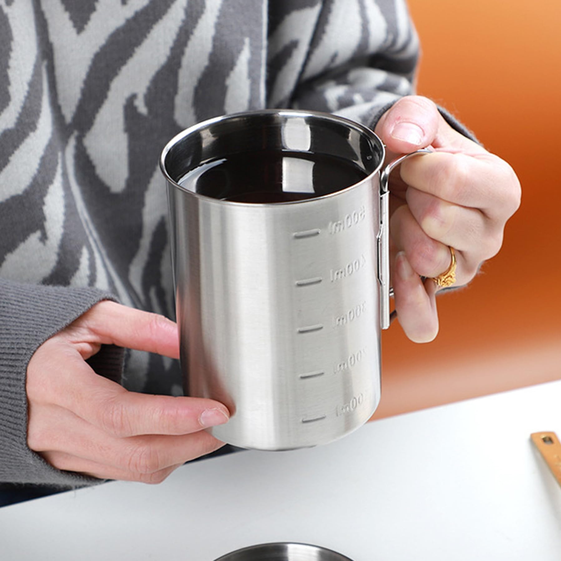 Nicedeal Camping Mug, 500ml/16.9oz Stainless Steel Camping Cup with Foldable Handle, Portable Backpacking Cup with Lid, Camping Coffee Mug for Outdoor Home Travel