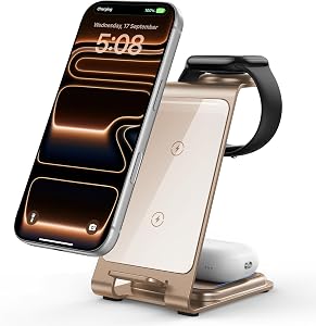 Intoval Aluminum 3-in-1 Wireless Charging Station for iPhone 17/17 Pro/17 Pro Max/16/16 Pro/16 Pro Max/15/14/13/12,for Apple Watch 11/Ultra 3/SE 3/10/9/8/7,for AirPods Pro 3/4/Pro 2/3/Pro(Desert)
