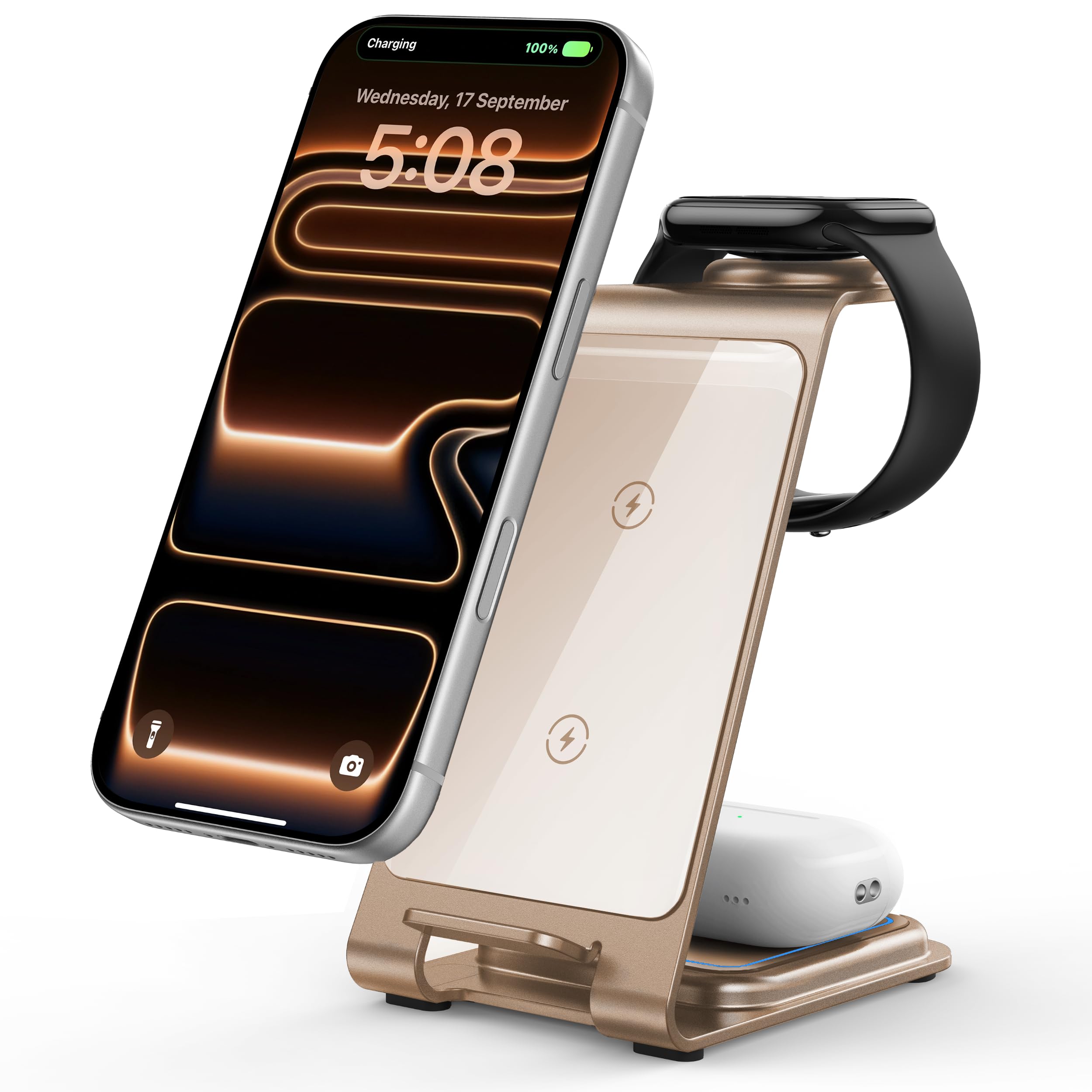 Aluminum 3 in 1 Wireless Charging Station for iPhone 17 16 15 14 13 12 11 Pro Max XR, Wir…