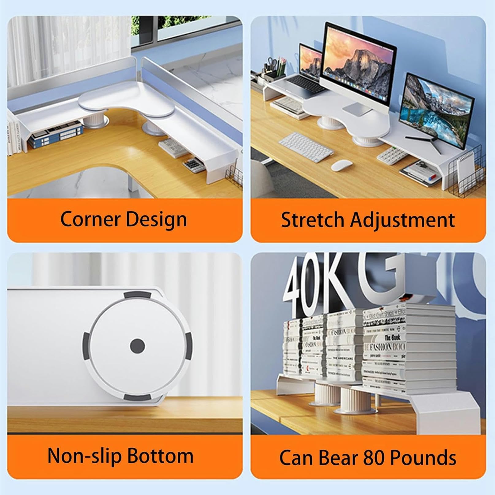 Supporto per Monitor angolare per 3 schermi, Supporto per Monitor angolare per Computer, Organizer da scrivania Regolabile, Rotazione di 270°, Supporto angolare in Metallo per Laptop.
