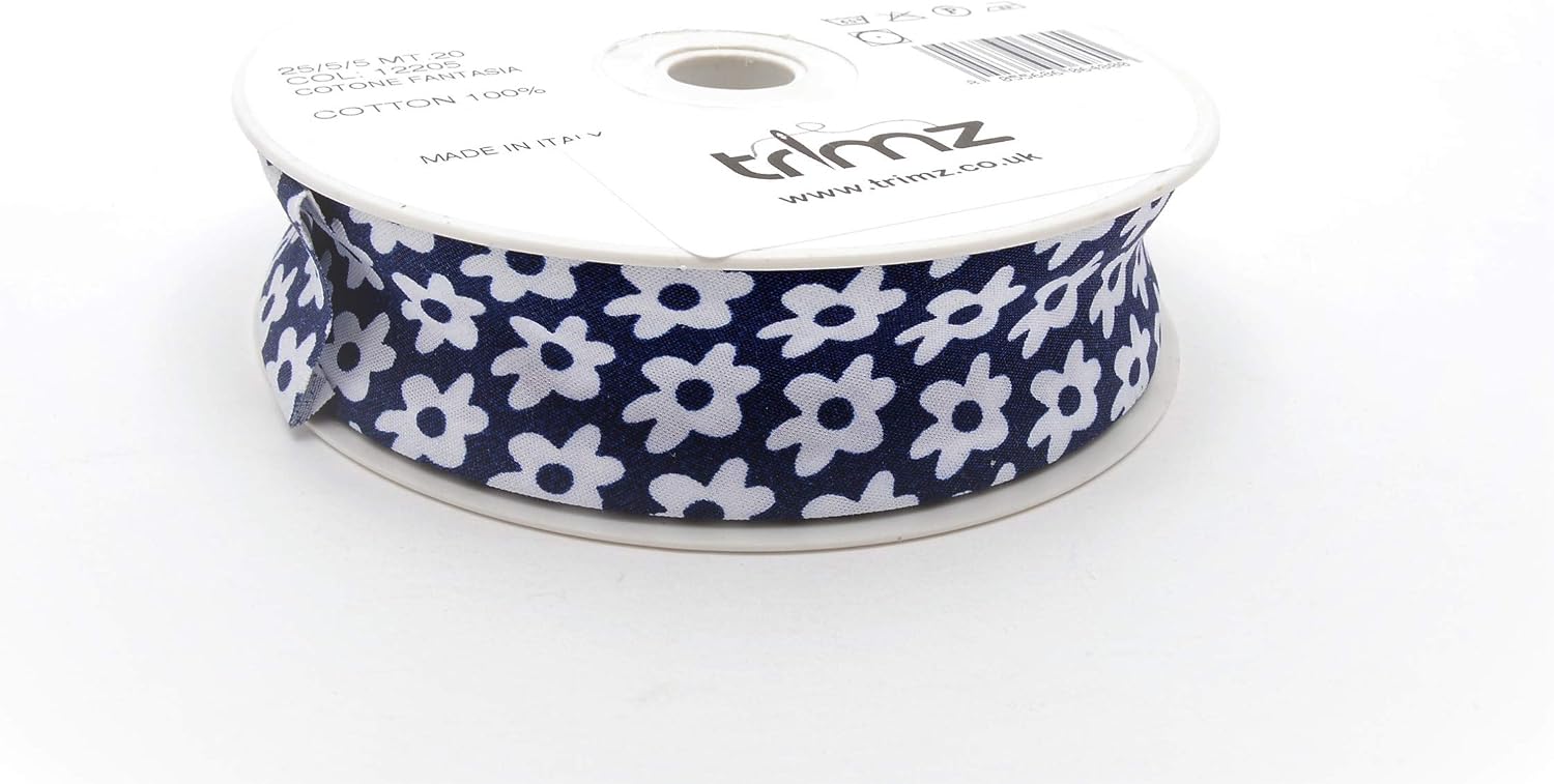 Trimz Bias Binding, Cotton, White and Navy, 25/5/5 mm - Image 3