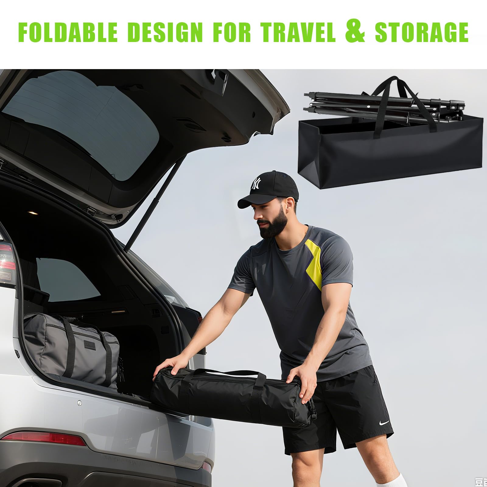 Panier à balles de tennis pliable avec roues, hauteur réglable, capacité 150 balles, sac de rangement