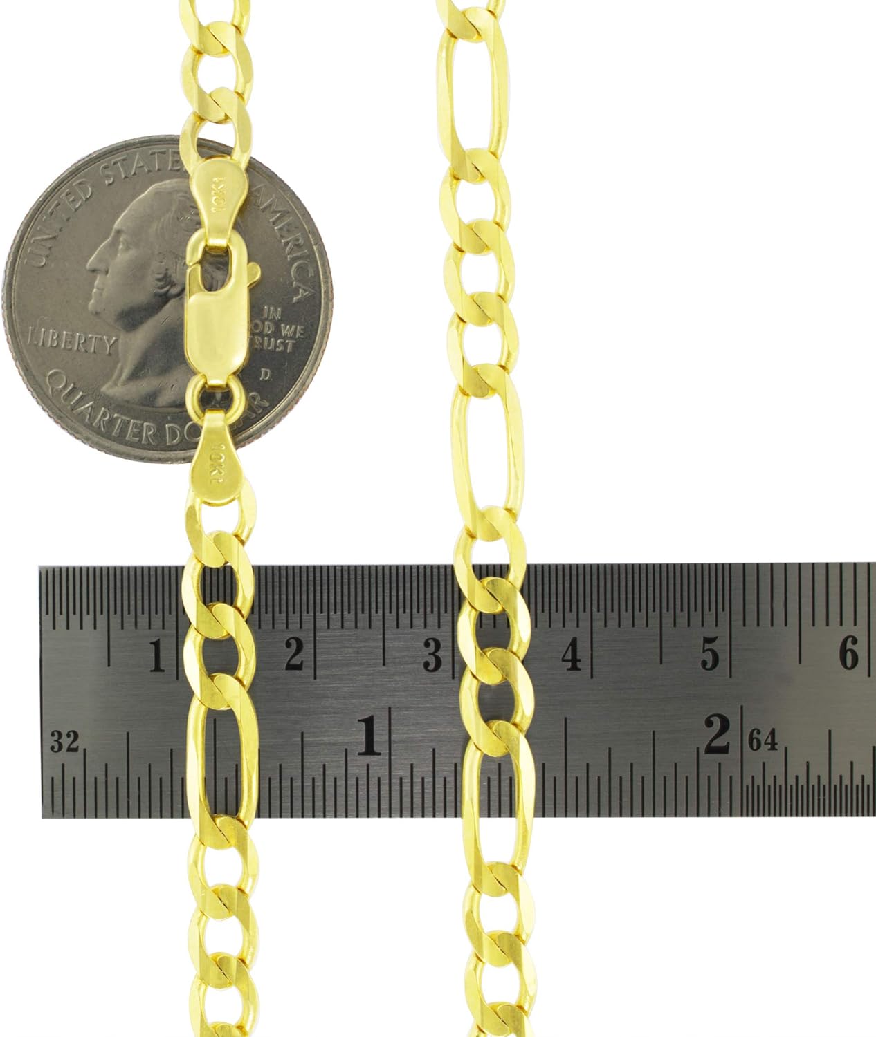 Nuragold 14k Real Yellow Gold Figaro Link 6.5mm Chain Bracelet (7"-9") Italian Jewelry for Men & Women