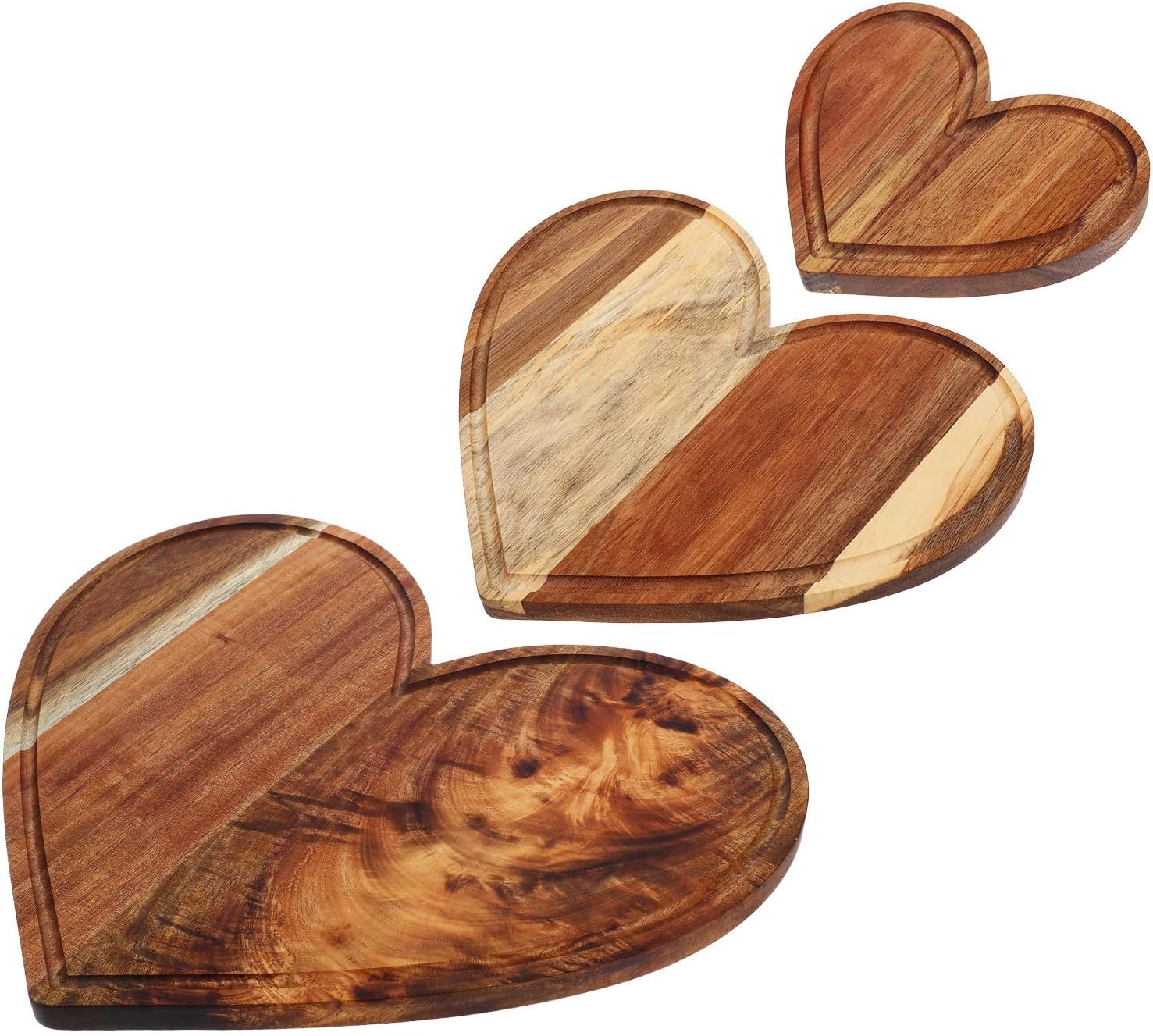 3 Pcs Heart Shaped Wooden Cheese Board Set Multifunctional Design Sturdy Wood Charcuterie Boards Serving Tray for Kitchen Valentines Day
