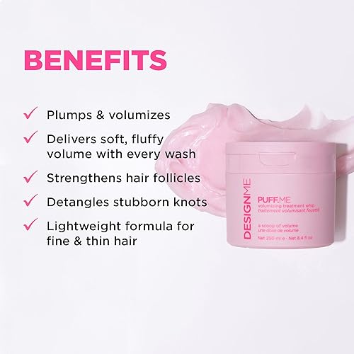Miniatura 2 de Design.Me PUFF.ME - Látigo de tratamiento voluminizador | Máscara voluminizadora ligera con ácido hialurónico para cabello fino y mediano | Añade
