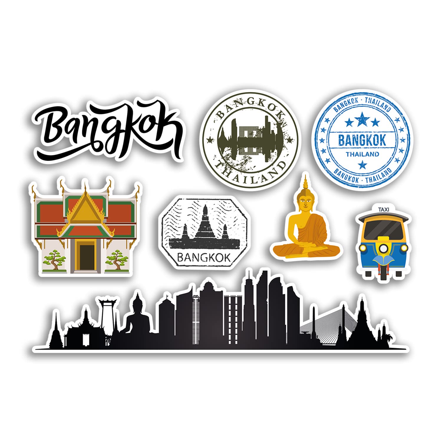 A5 Sticker Sheet Bangkok Vinyl Stickers - Thailand Landmarks Culture Map City Holiday Flag Travel #78501
