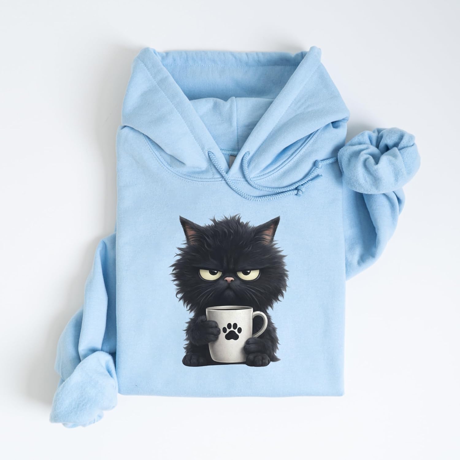 Grumpy Black Cat Coffee Hoodie for Men Women – Funny Morning Mood Cat and Coffee Lover Gift