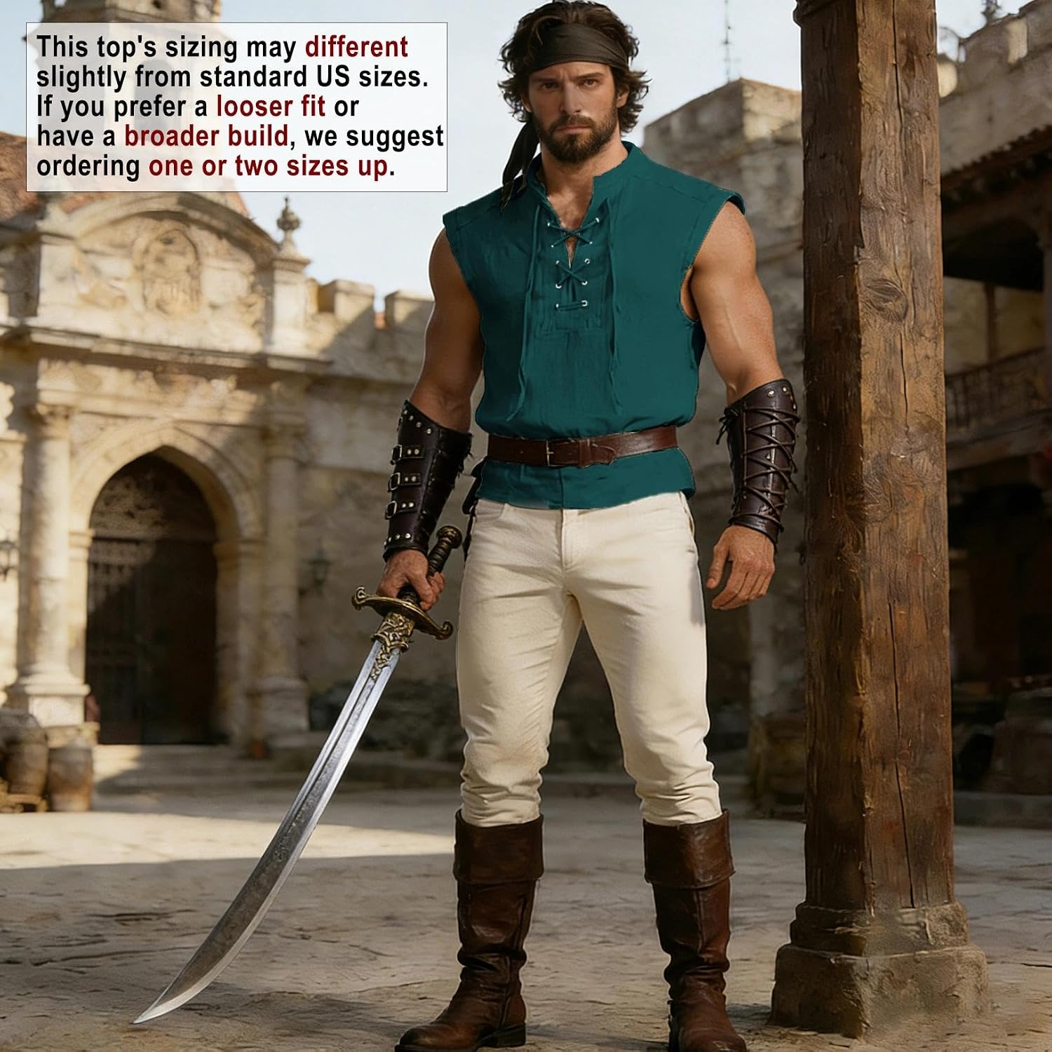 Mens Pirate Vest Renaissance Tops, Medieval Sleeveless Shirts Outfits