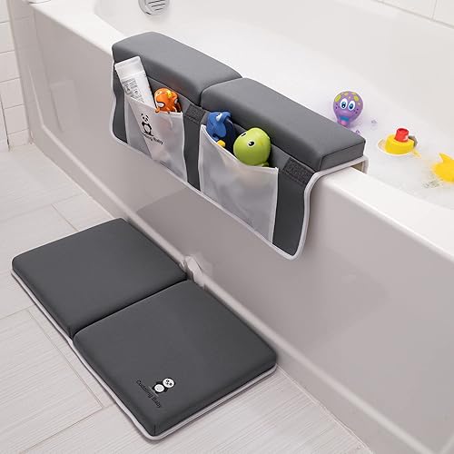 Cuddling Baby Juego de 2 rodilleras y coderas de baño, protección de rodilla y cuerpo con base antideslizante, almacenamiento grande de bolsillo
