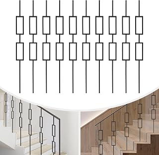 10 Pcs Balusters for Staircase Interior, Stair Railing Indoor Spindles Double Rectangle Stair Railing 1/2" x 44" Iron Baluster, Spindles for Staircase Decorative Metal Deck Railing Stair Spindle