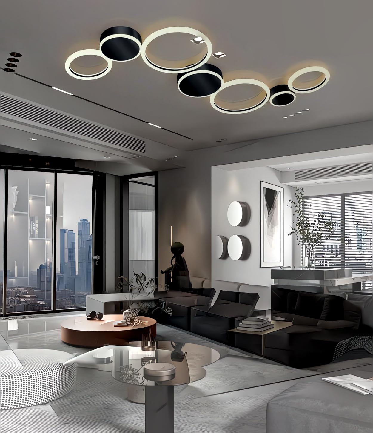 MOMOYY Living Room LED Ceiling Light Dimmable with Remote Control Living Room Light Ceiling Lighting Bedroom Ceiling Lamp Bedroom Lights Dining Room Ceiling Lights Above Dining Table (Black, 7 Heads)