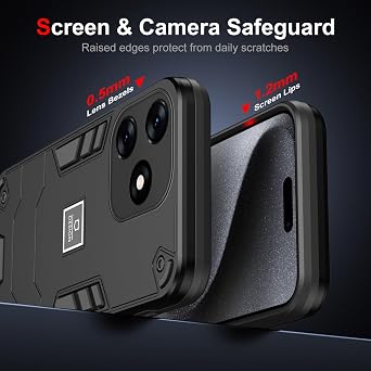 Tecno Spark 10 4G/Spark 10C Case Military Grade Drop Proof Duty Full Body Protection TPU Rubber and Hard PC Phone Cover Matte Texture (Black)