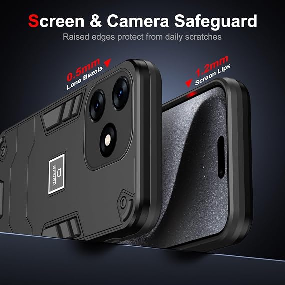Tecno Spark 10 4G/Spark 10C Case Military Grade Drop Proof Duty Full Body Protection TPU Rubber and Hard PC Phone Cover Matte Texture (Black)
