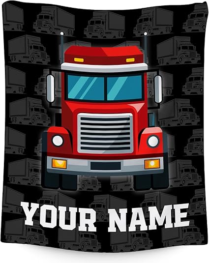 Personalized Truck Blanket, Cozy Soft Throw Gifts for Kids, Cute Black Flannel Throw Blankets for Bed Couch, 60x80 Inches