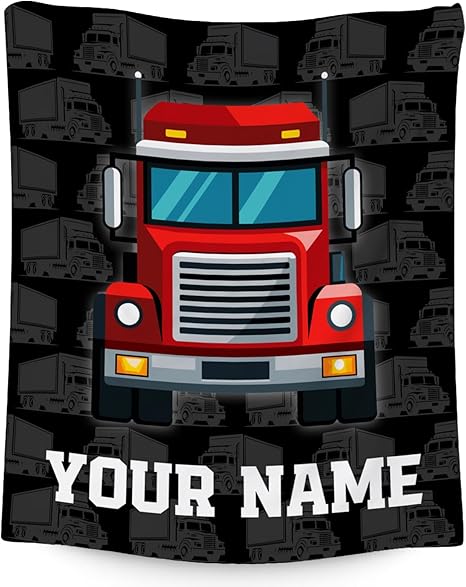 Personalized Truck Blanket, Cozy Soft Throw Gifts for Kids, Cute Black Flannel Throw Blankets for Bed Couch, 60x80 Inches
