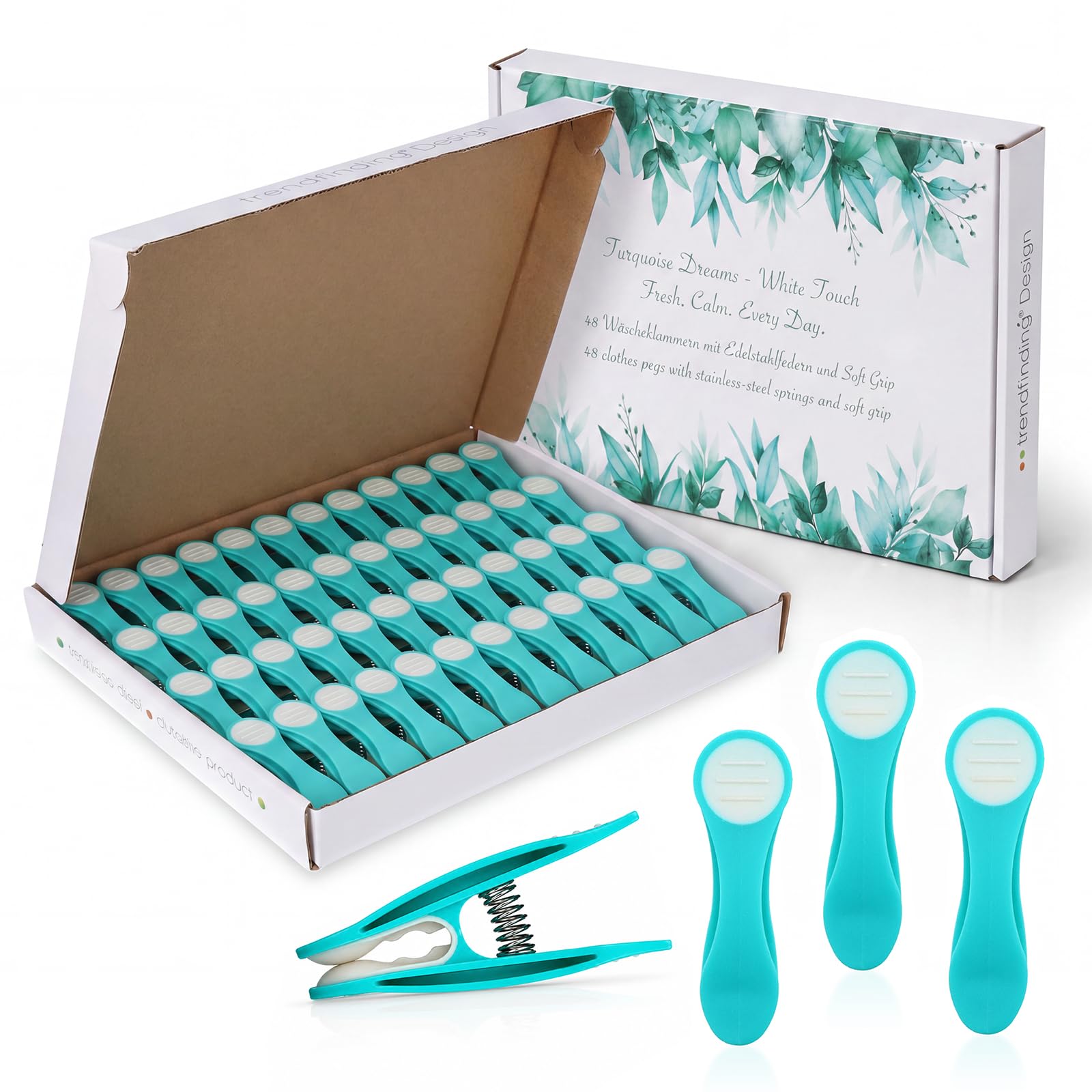 Trendfinding Turquoise, Grey 48 Clothes Pegs With Soft Grip