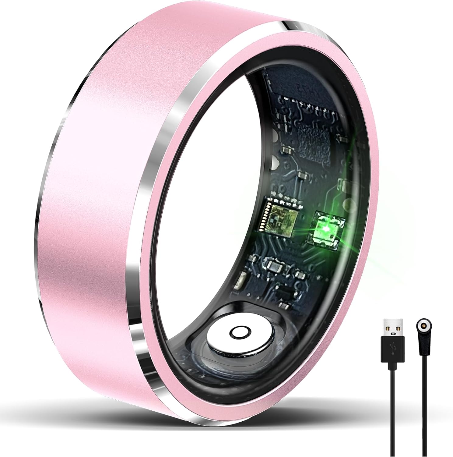 HitTopss Smart Ring, Fitness Tracking Smart Ring with Calories/Heart Rate/Blood Oxygen/Sleep Monitoring, IP68 Waterproof, No APP Subscription, Compatible with iOS/Android (Rose Gold, 8#)