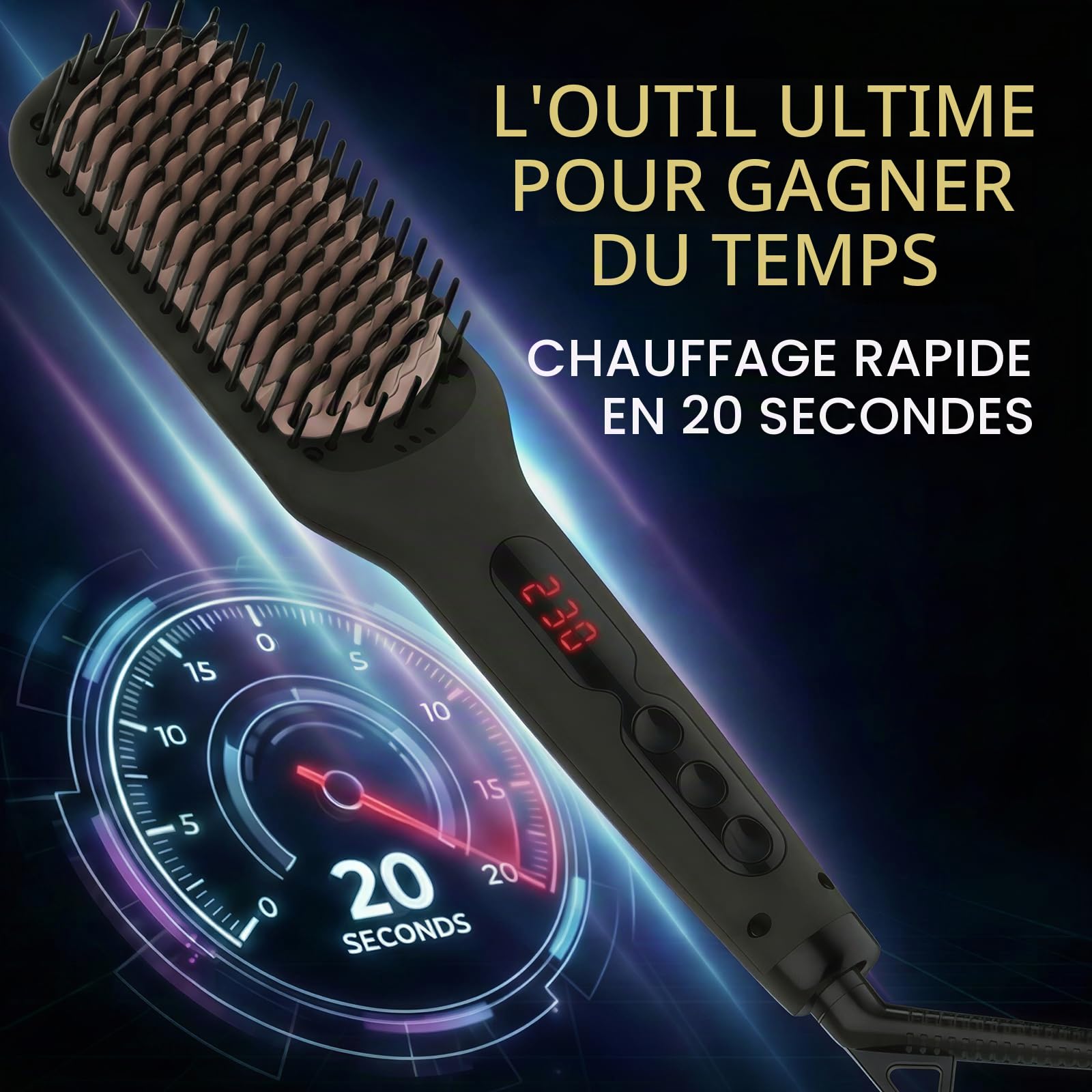 Brosse lissante ionique en céramique MEGAWISE Pro pour salon de coiffure | Technologie de chauffage rapide MCH 20 s avec arrêt automatique | Anti-brûlure grâce à sa double tension universelle