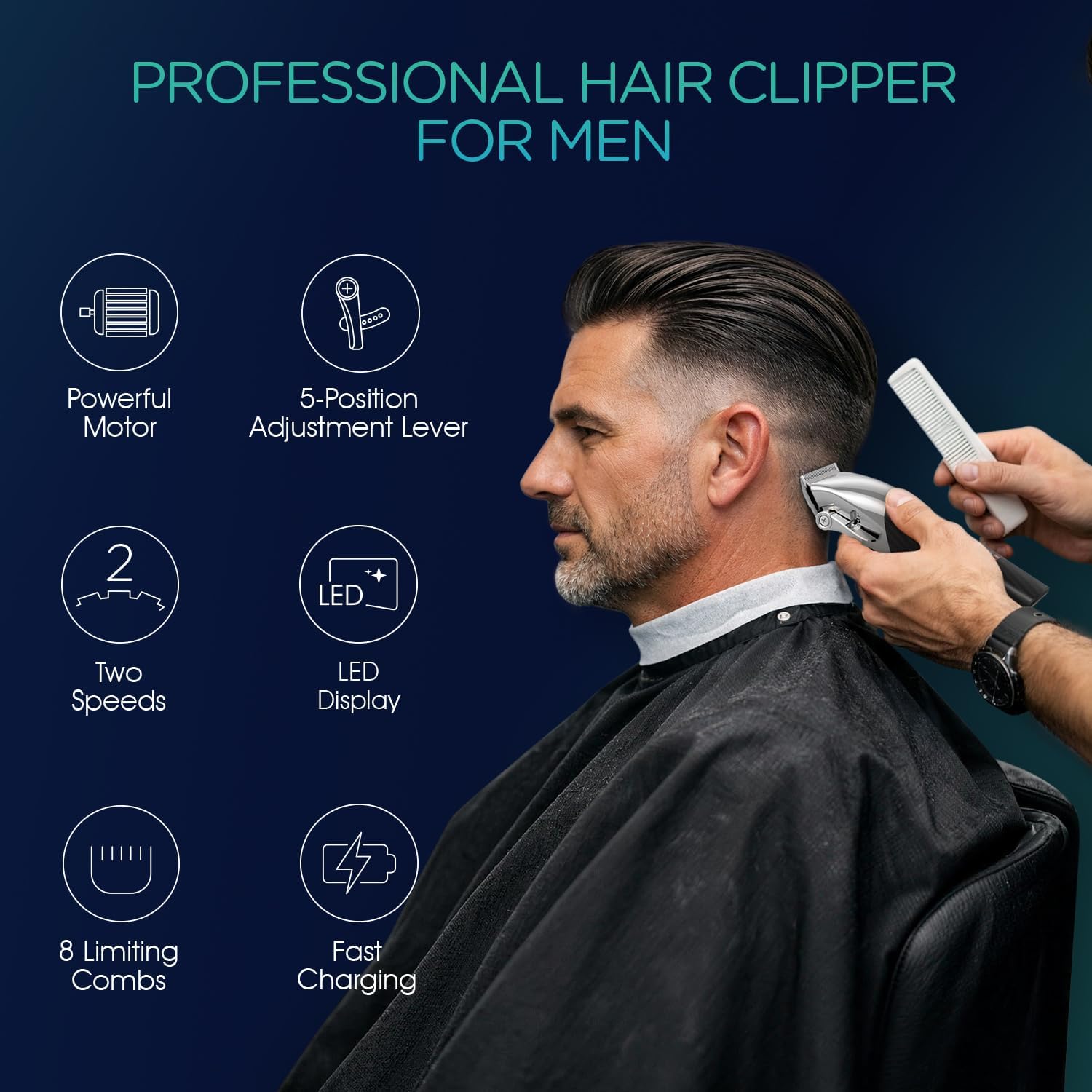 VOYOR Hair Clippers for Men Professional – Cordless Hair Trimmer & Beard Grooming Kit,Electric Haircut Set with LED Display, 8 Guide Combs, Type-C Charging for Barber & Home Use HT110 (Black)