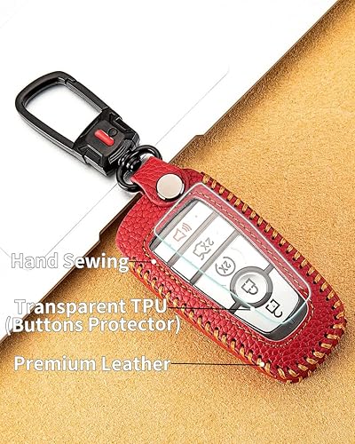 Miniatura 9 de Funda de cuero para llavero Ford con llavero, funda protectora de cuero para llave inteligente de automóvil compatible con Bronco Escape Mustang