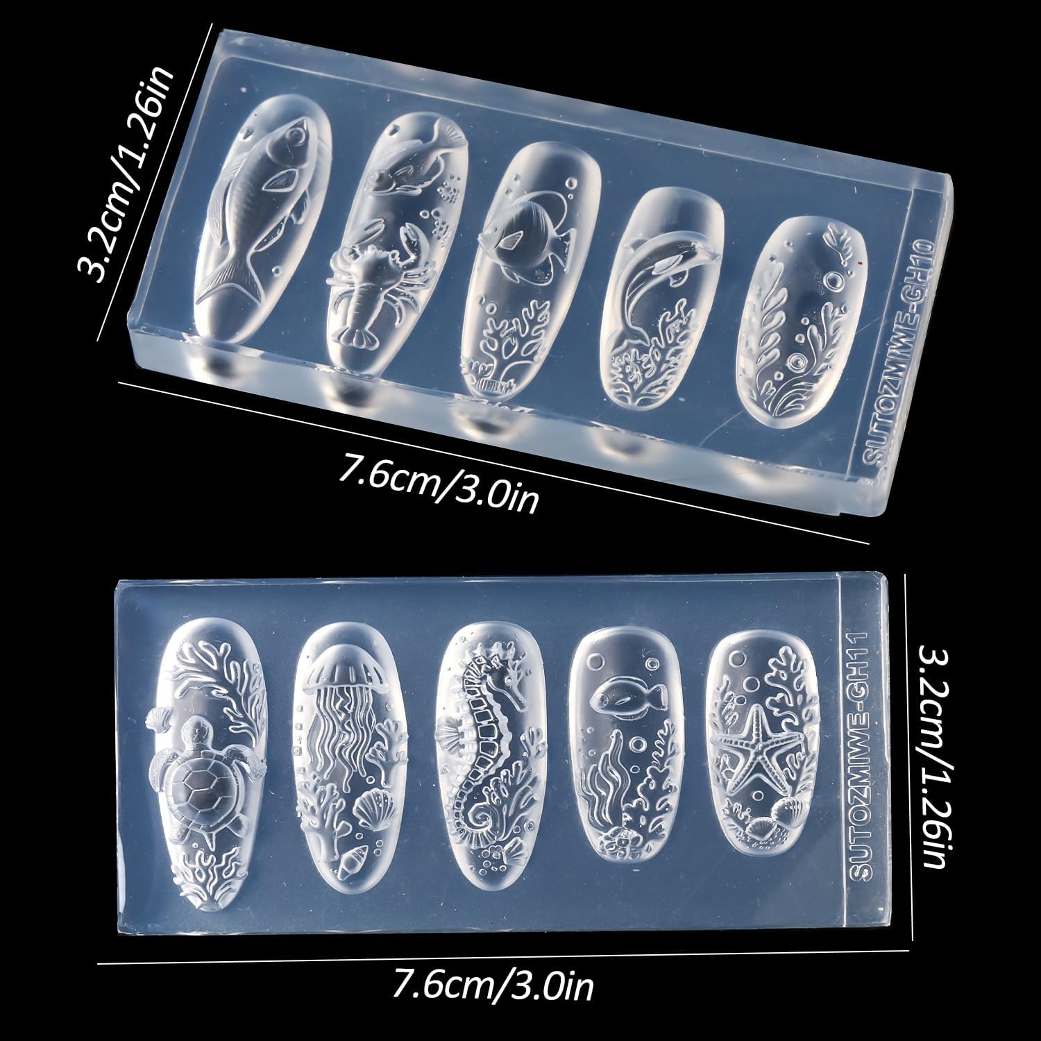 2PCS Silicone Nail Art Molds, Summer Ocean Theme Starfish Shell Fish