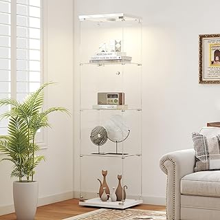 Tempered Glass Display Cabinet with Lights, 4-Tier Curio Cabinet with Gl...