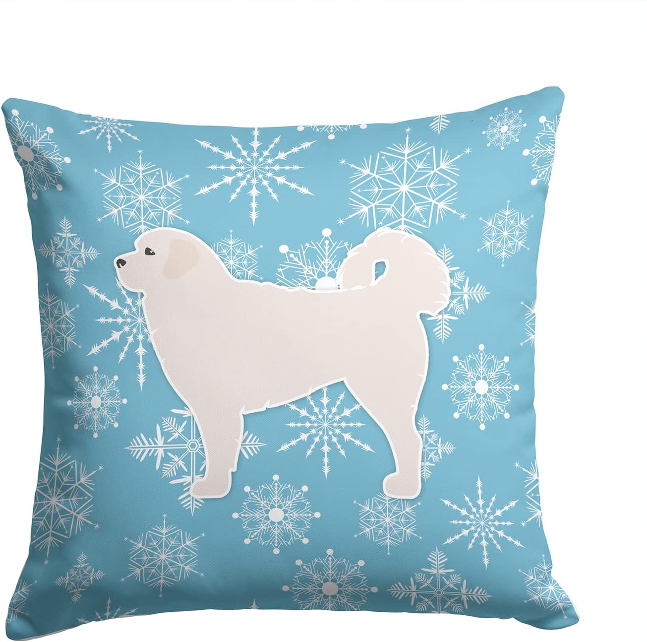 Caroline's Treasures BB3527PW1414 Winter Snowflake Polish Tatra Sheepdog Fabric Decorative Pillow Machine Washable, Indoor Outdoor Decorative Pillow for Couch, Bed or Patio, 14Hx14W