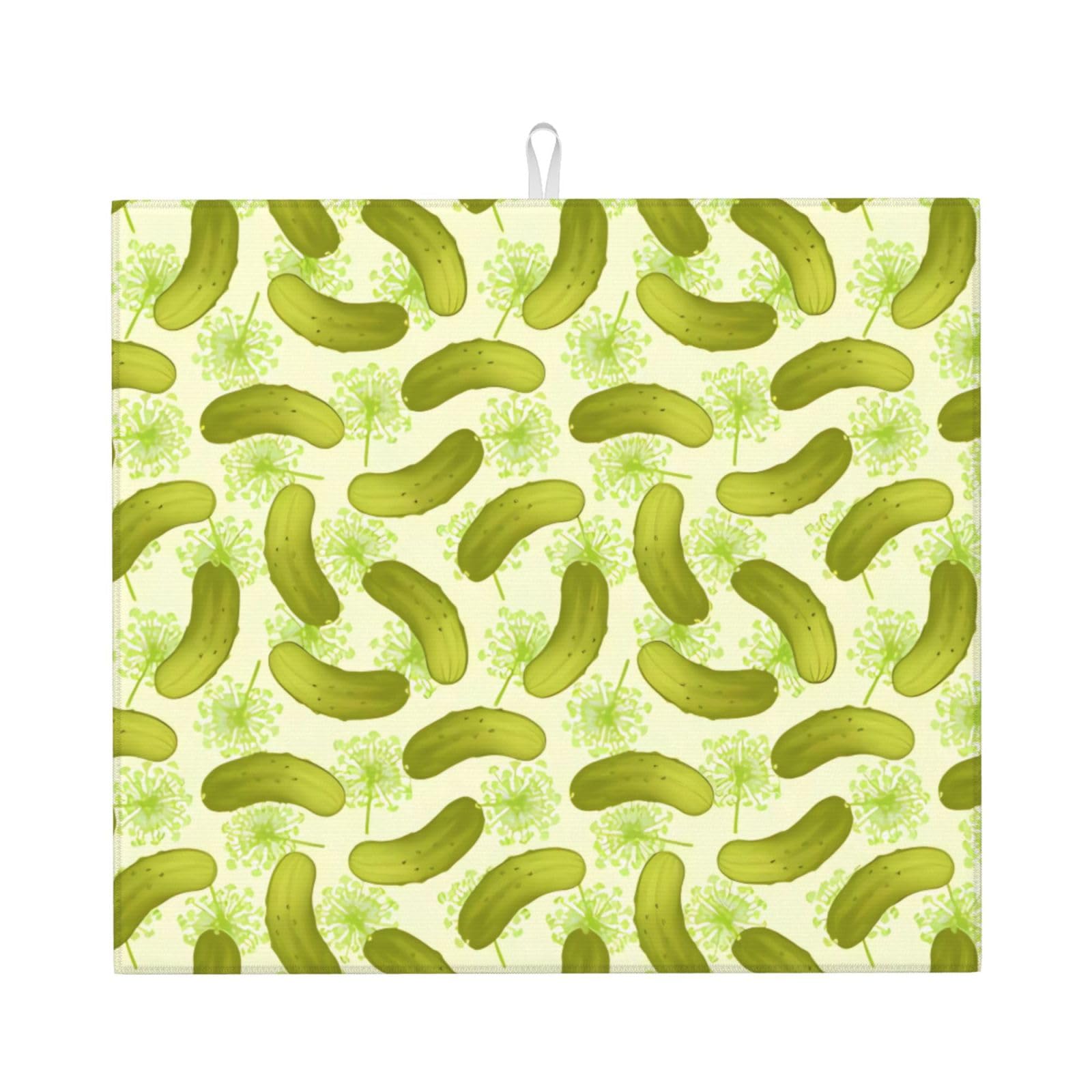 WHJSSF Sushi Dill Pickles Prints Kitchen Drying Mat – Absorbent Dish Throw for Countertops, Quick-Dry Non-Slip Layer with Stylish Prints, Ideal Housewarming Gift