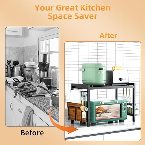 Miniatura 4 de Estante para horno de microondas, soporte de microondas expandible para encimera, utensilios de cocina, almacenamiento de vajilla, acero al carbono