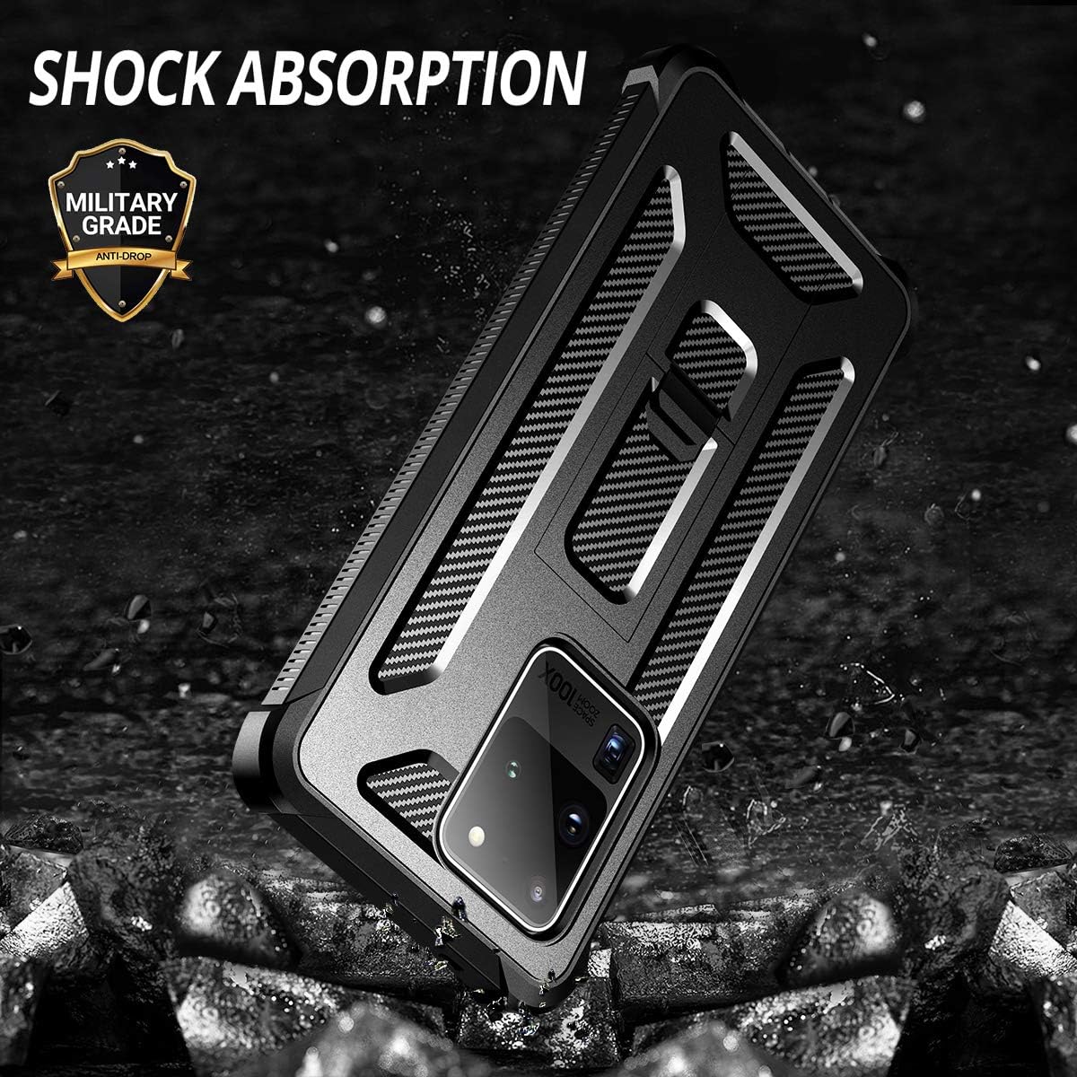 Dexnor for Samsung Galaxy S20 Ultra Case, [Built in Screen Protector and Kickstand] Dual Layer Heavy Duty Military Grade Protection Shockproof Protective Cover for Galaxy S20 Ultra, 6.9 inch Black