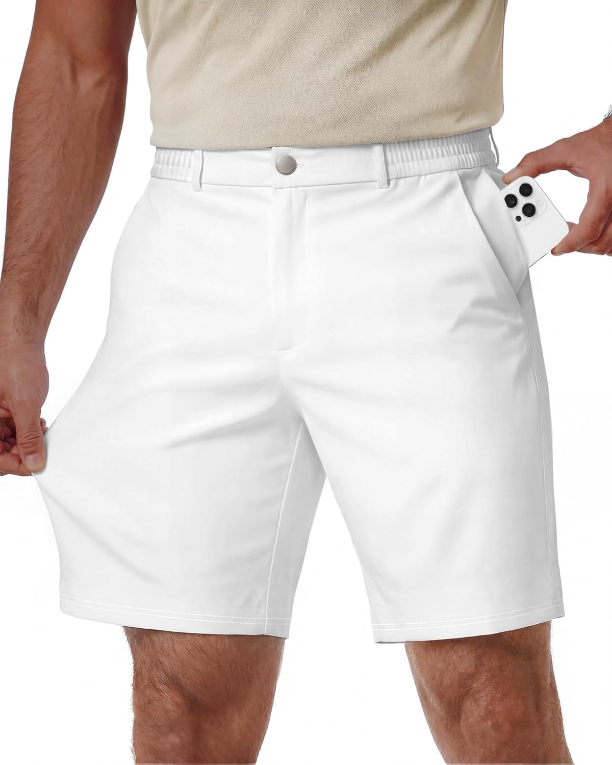 Wulcea Men's Golf Shorts 7" Chino Stretch Fabric Elastic Waist Quick Dry Water Resistant Casual Dress Work with Phone Pocket