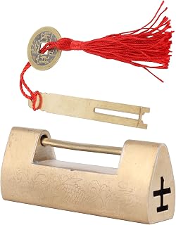 Chinese Old Style Padlock – Brass Carved Fish Horizontal Padlock– Decorative Vintage Lock, Antique Lock and Key – Cabinet Lock, Gift Box Lock – Perfect for Jewelry Boxes and Cabinets