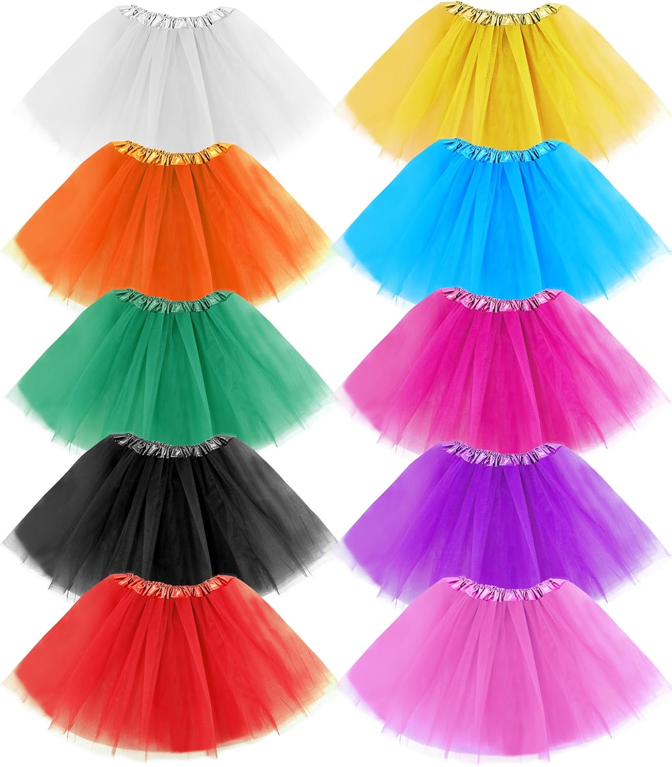 10Pcs Tutu Skirts,Adult Tulle Tutu Skirt,Elastic Tulle Tutus,3 Layer for 80s Cosplay Party Dance Costume,Multicolor