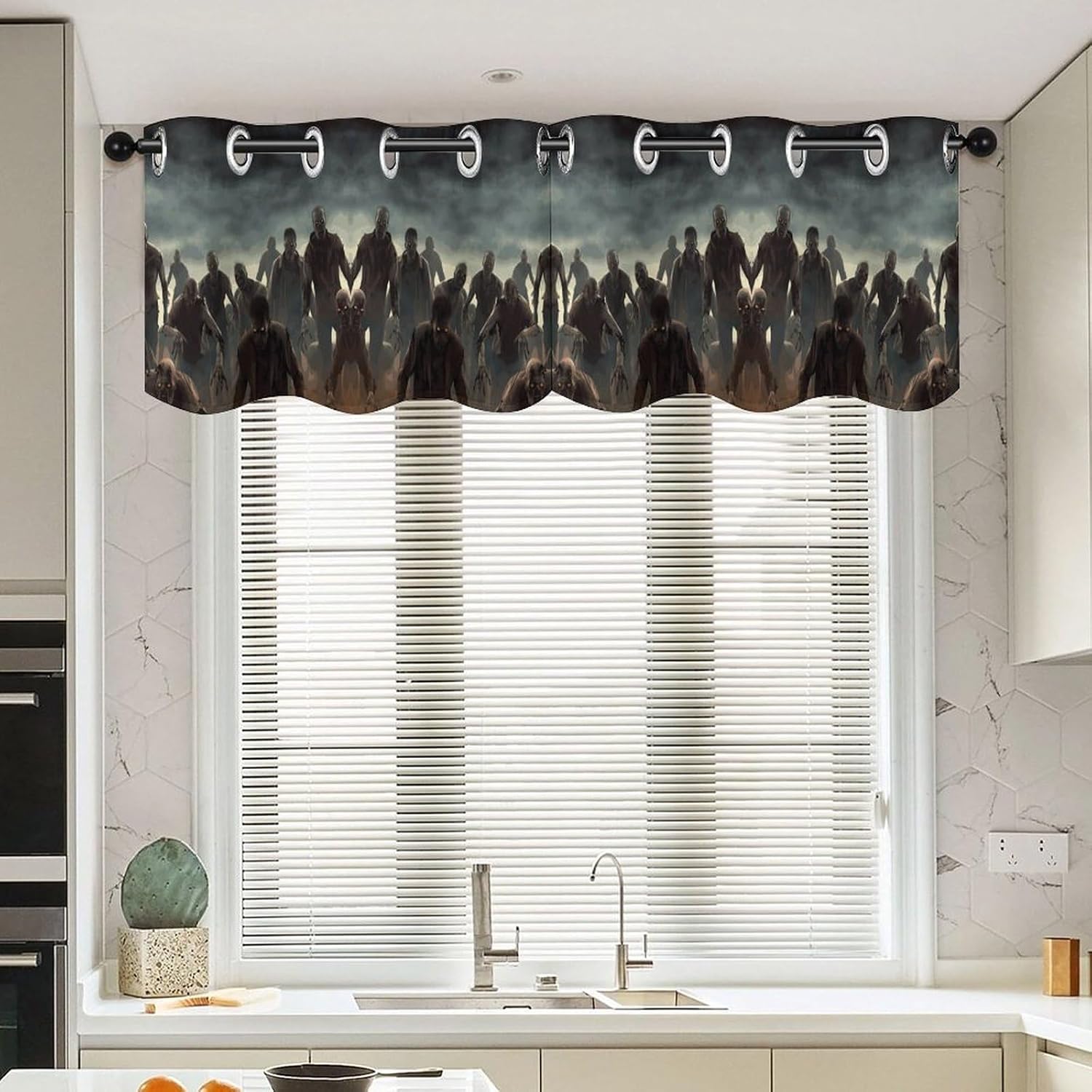 Small Window Curtains, Many Zombie Printed Mini Window Curtains Valance, Pocket Window Curtains are Suitable for Homes, Offices, Farmhouses, and Restaurants
